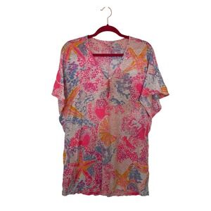 Lilly Pulitzer Starfish Linen Tunic Top Pink Orange Coastal Beach S 25511
